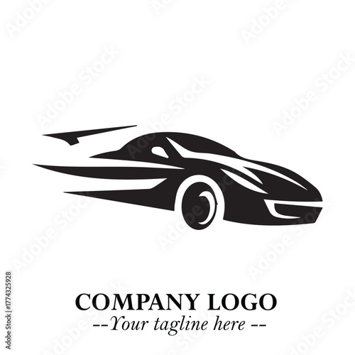 Car Running Fast Logo Symbol in Black on the White Background with Dynamic Speed Design