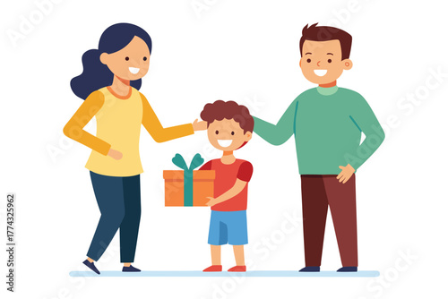 Flat design of father gave a surprise gift to his son vector illustration isolated on white background