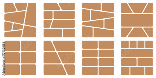 6 photo collage mockup frame. Image collage layout template set. Photo album or memory wall idea for banner, poster, mockup, flyer, brochure. Vector illustration