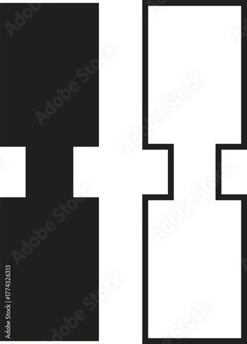 Strap connector tab icon set. Detailed collection of industrial fastening parts and mechanical joint components in flat and outline vectors showing connector shapes for engineering and product design.