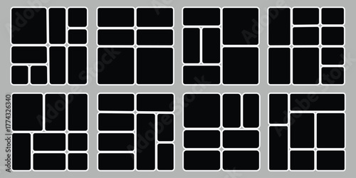 Geometric rectangle collage for photo wall mood board template. Modern texture pattern and background for picture display presentation. Mosaic and grid pattern