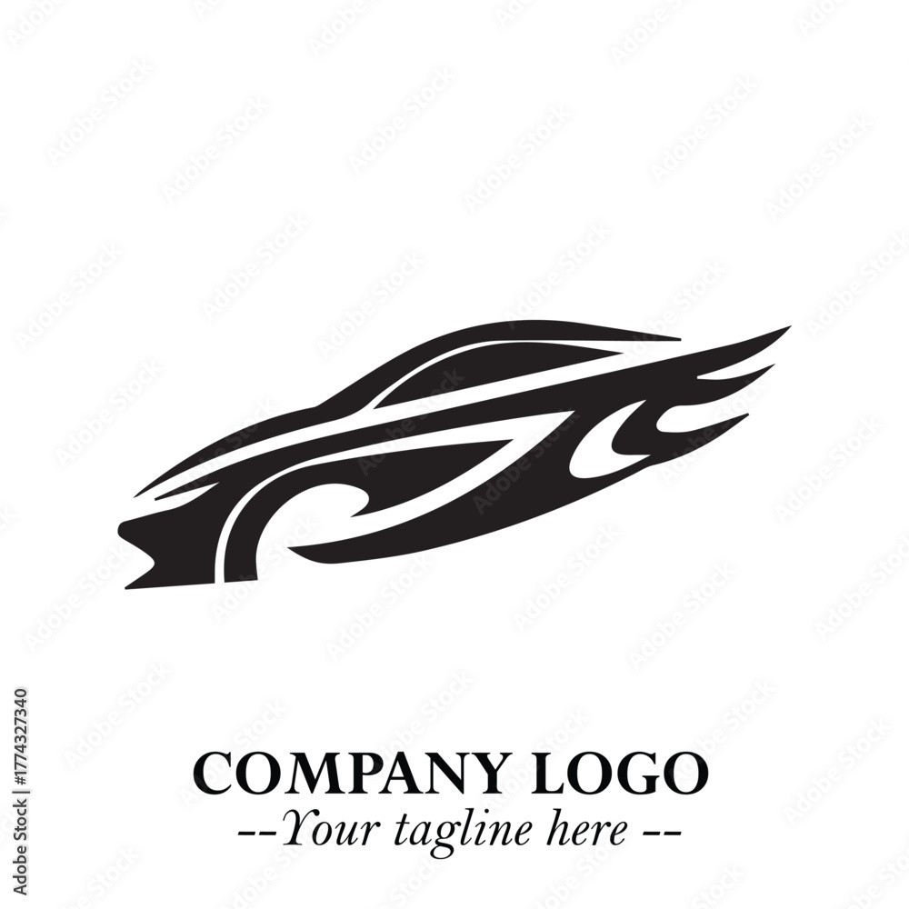 Obraz premium Car Running Fast Logo Symbol in Black on the White Background with Dynamic Speed Design