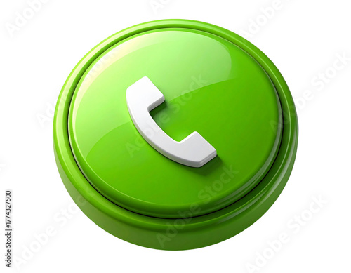 Modern 3D Green WhatsApp Icon Button with White Phone Symbol Isolated on Transparent Background PNG