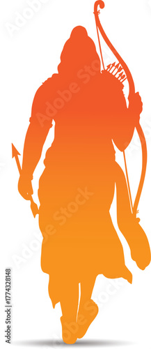 Lord Ram with bow and arrow in orange-yellow gradient, evoking strength, tradition, and divine symbolism on a clean white backdrop.
