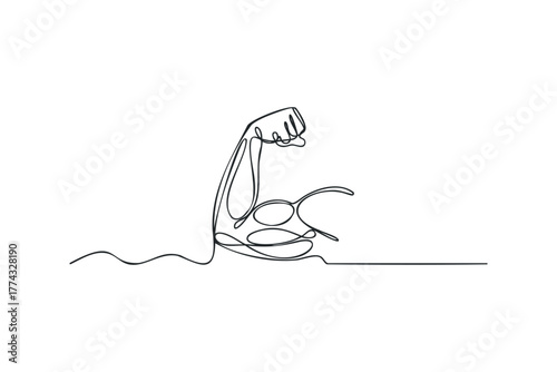 Flexed Bicep Muscle Continuous Line Graphic