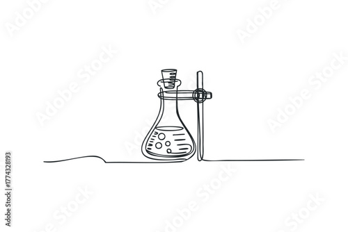 Laboratory flask on stand with bubbles
