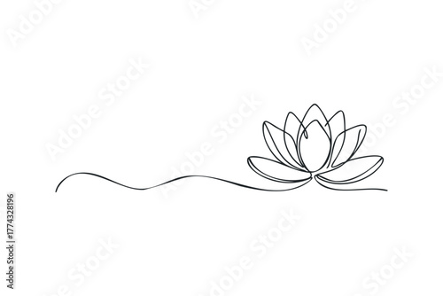 Single Line Drawing of Lotus Flower and Swirl