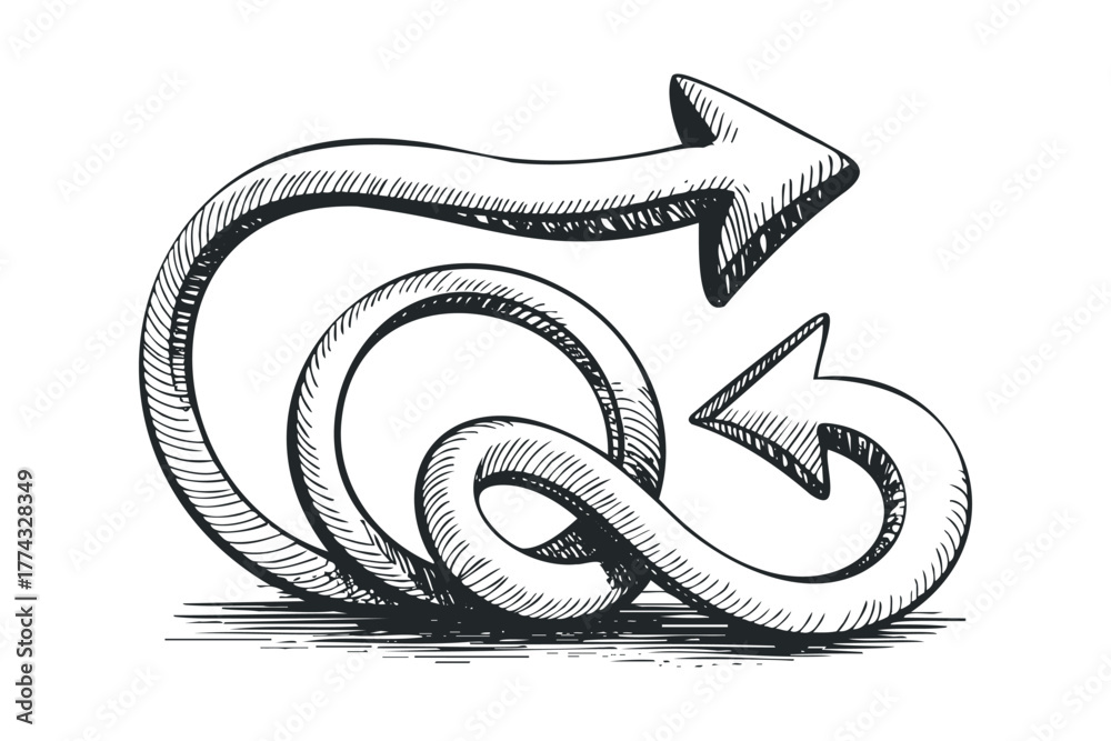 Obraz premium Two intertwined swirling arrows hand drawn sketch