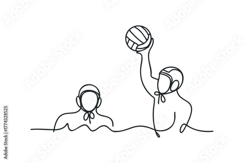 Water Polo Players One Line Drawing