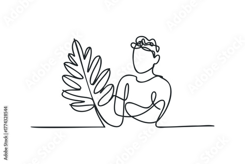 Abstract Person Holding a Leaf in Continuous Line Style