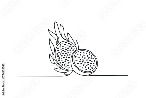 Dragon Fruit Slice and Whole Outline