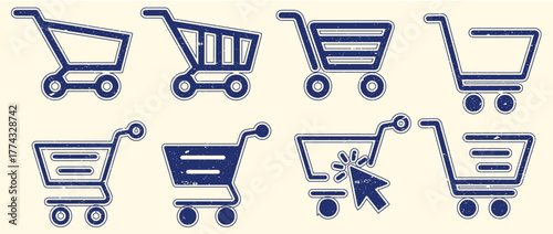 A shopping cart vector icon set featuring various market and e-commerce symbols. Includes di erent trolley, basket, and 
cart styles, perfect for online stores, retail branding, apps, and website 