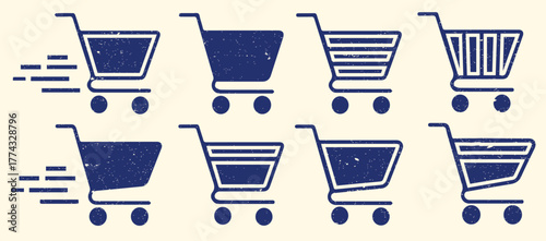 A shopping cart vector icon set featuring various market and e-commerce symbols. Includes di erent trolley, basket, and 
cart styles, perfect for online stores, retail branding, apps, and website 