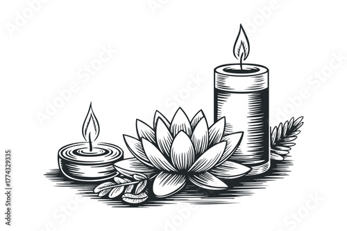 Candle and Lotus Flower Arrangement