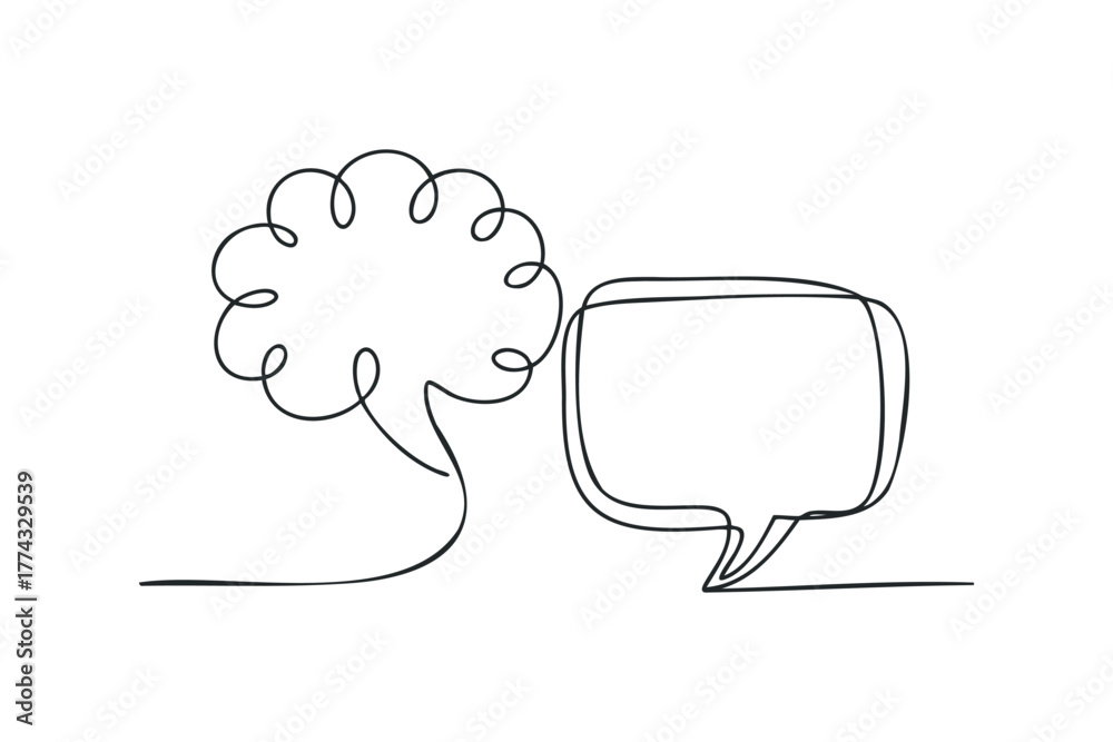 Naklejka premium Two speech bubble outlines in minimalist line art style