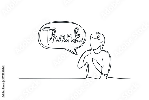 Person speaking word thank you in speech bubble