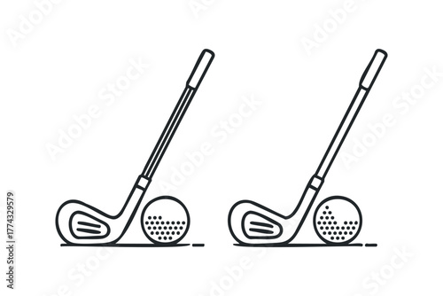 Two golf club icons with golf balls and dimples