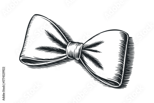 Black and White Engraved Bow Tie Isolated