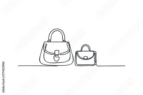 Minimalist continuous line drawing of two handbags