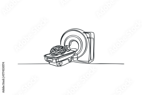 Brain scan machine with human brain on scanner table