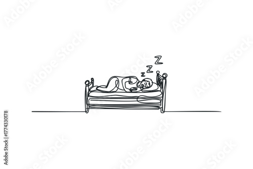 Person sleeping soundly in bed with zzz symbols above