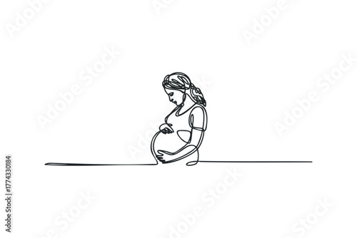 One Line Drawing of a Pregnant Woman Holding Her Belly