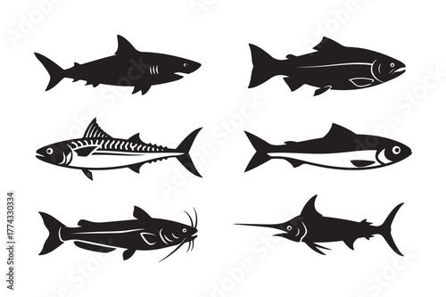 Fish silhouette vector illustration, Set of Fish silhouette vector 