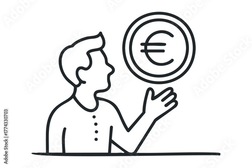 Man holding euro coin with open hand