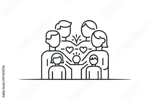 Family embracing in symbol of unity and love