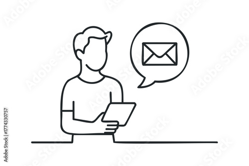 Person holding tablet receives email notification symbol