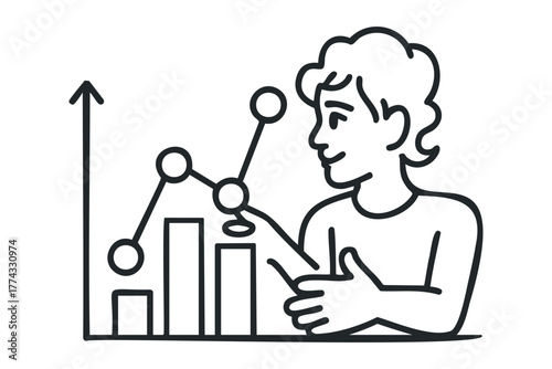 Person observing upward trend graph and financial data
