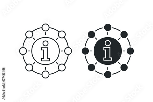 Information network icon with data points and central info symbol