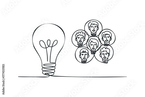 Teamwork lightbulb with diverse people portraits