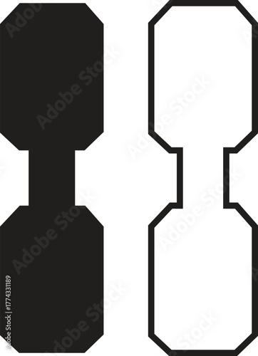 Strap connector tab icon set. Detailed collection of industrial fastening parts and mechanical joint components in flat and outline vectors showing connector shapes for engineering and product design.