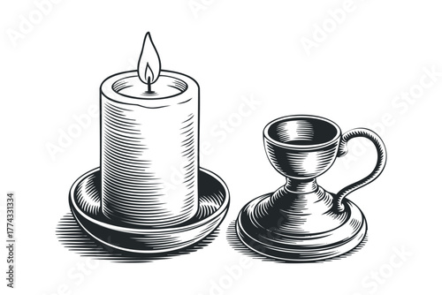 Engraved Tall Candle with Flame and Holder