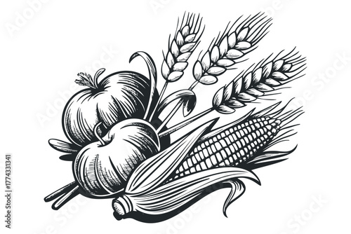 Harvest Arrangement with Wheat Corn and Apple
