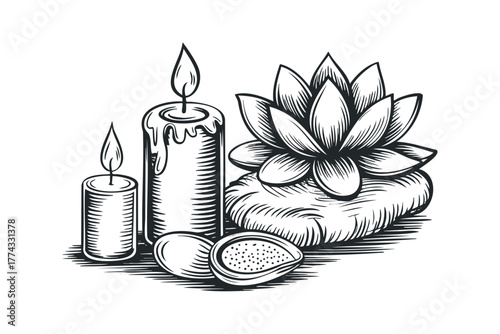 Candles and Lotus Flower Arrangement for Spa Relaxation
