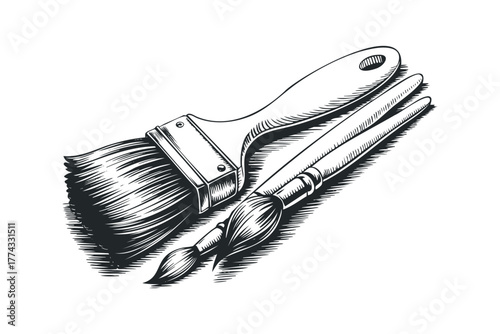 Two paintbrushes, a large flat and a small round