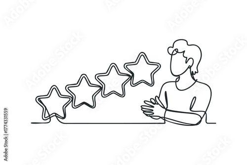 Person evaluates rating with stars