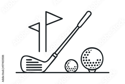 Golf club with balls and flags icon line art
