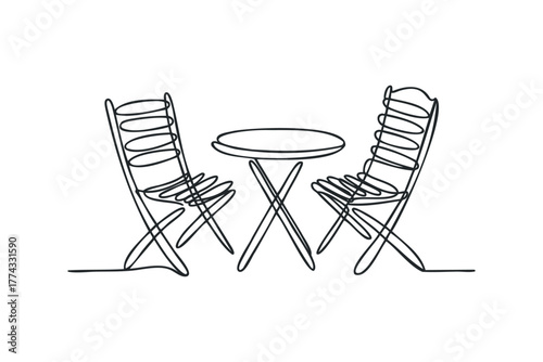 Minimalist line drawing of outdoor table and chairs
