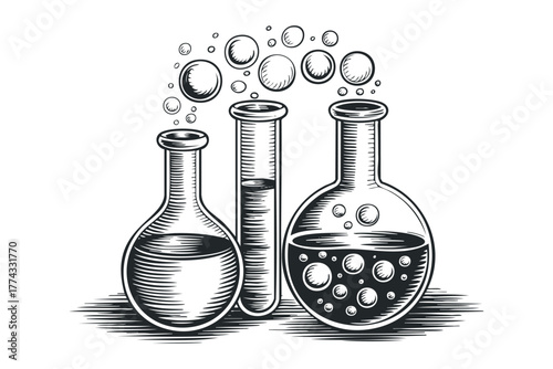Lab Flasks with Bubbling Liquid and Steam