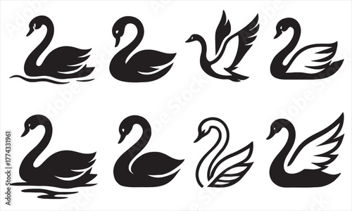 Set of Black Swan Icons and Logos Vector Graphic