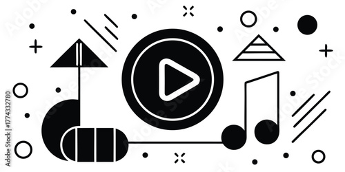 Musical Play Icon Modern Illustration with Geometric Elements for Music and Audio Playback
