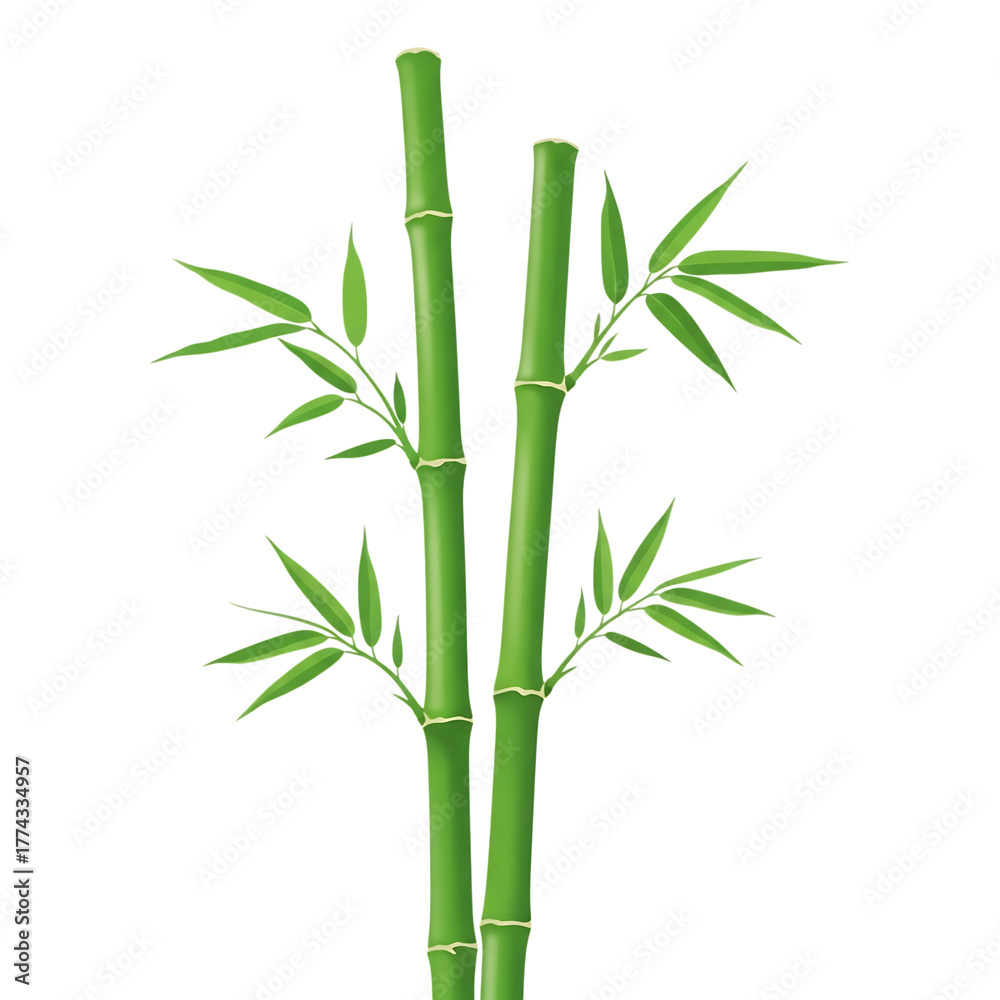 Naklejka premium Two green bamboo stalks with leaves isolated on transparent background