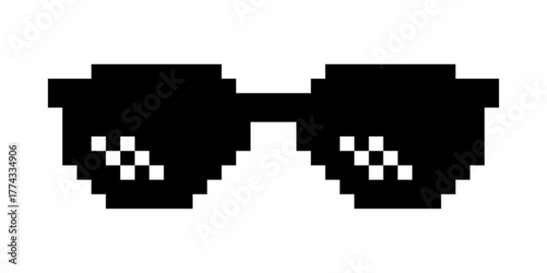 Fun retro Pixelated sun glass icon, Boss glasses meme, life style meme sunglasses thug, vector illustration