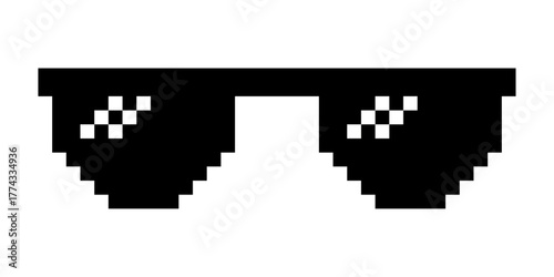 Fun retro Pixelated sun glass icon, Boss glasses meme, life style meme sunglasses thug, vector illustration