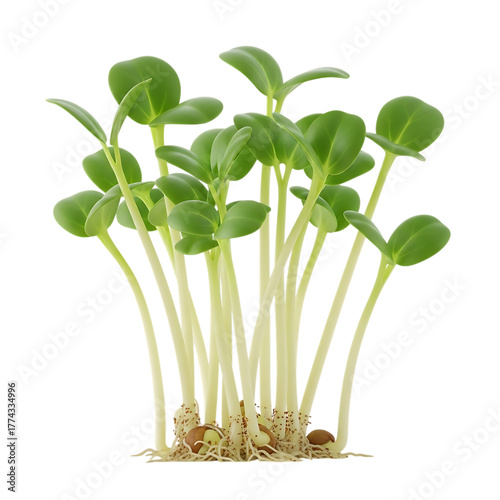 Young sunflower sprouts growing from seeds isolated on transparent background