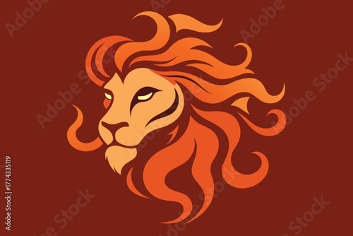 Lion head with wavy mane