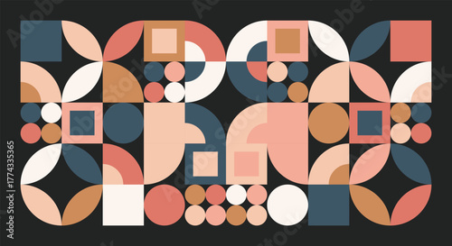 Trendy Bauhaus Geometric Square Circle Half Circle Motifs Pattern Design